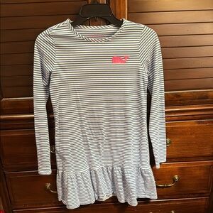 Striped Long Sleeve Dress with Pink Logo